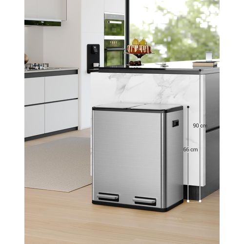 Poubelle Cuisine, 60l (2 X 30 L), Poubelle Tri Selectif 2, Avec 15 Sacs Poubelles, Pour Cuisine