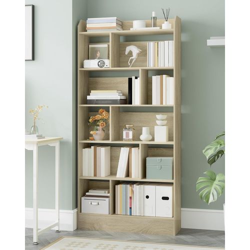 Bibliothèque, Étagère à 6 Niveaux, Présentoir, Pour Salon, Chambre, Bureau, Beige Chêne