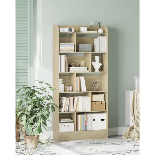 Bibliothèque, Étagère à 6 Niveaux, Présentoir, Pour Salon, Chambre, Bureau, Beige Chêne