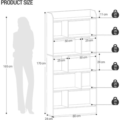 Bibliothèque, Étagère à 6 Niveaux, Présentoir, Pour Salon, Chambre, Bureau, Beige Chêne