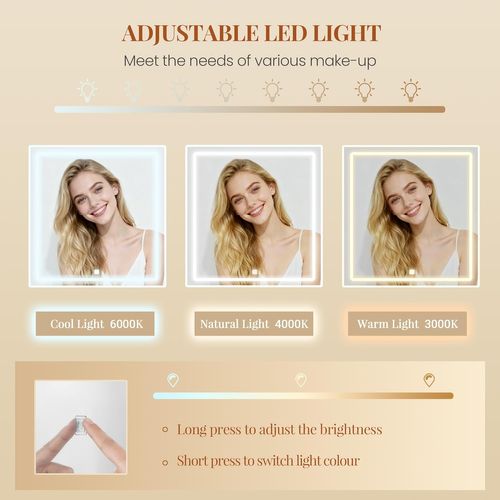 Coiffeuse Avec Miroir Et Tabouret, Grand Miroir LED, Luminosité Réglable, Table De Maquillage, Blanc