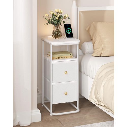 Table De Chevet Lot De 2, Table De Nuit Étroite Avec 2 Tiroirs En Tissu, Pour Chambre à Coucher