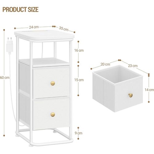 Table De Chevet Lot De 2, Table De Nuit Étroite Avec 2 Tiroirs En Tissu, Pour Chambre à Coucher