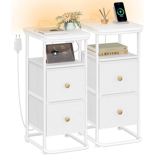 Table De Chevet Lot De 2, Table De Nuit Étroite Avec 2 Tiroirs En Tissu, Pour Chambre à Coucher