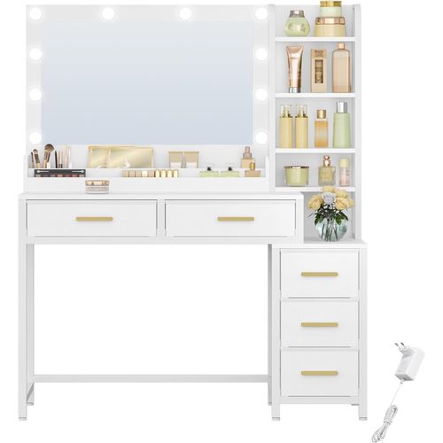 Coiffeuse Avec Miroir, Table De Maquillage Avec Éclairage LED, 10 Boules Lumineuses LED, 3 Couleurs