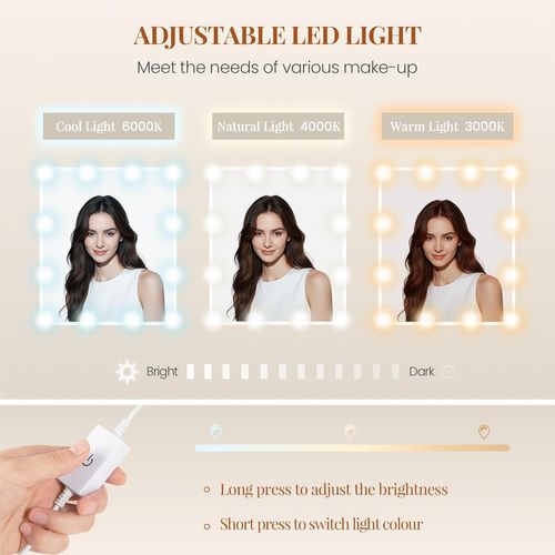 Coiffeuse Avec Miroir, Table De Maquillage Avec Éclairage LED, 10 Boules Lumineuses LED, 3 Couleurs