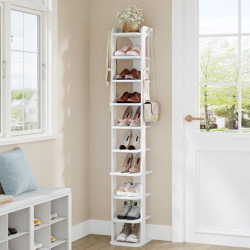 Meuble à Chaussure Étroite à 10 Niveaux,peu Encombrante Pour L'entrée, Couloir, Salon, Blanc