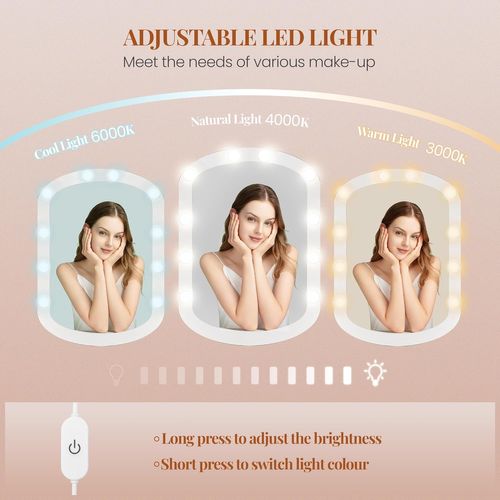 Coiffeuse Avec Miroir Ovale,miroir LED à Luminosité Réglable,3 Tiroirs Avec 6 Étagères Ouverts,blanc