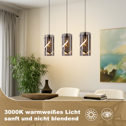 Suspension LED 3 Flammes 33w Gris Hauteur Réglable Pour Salon