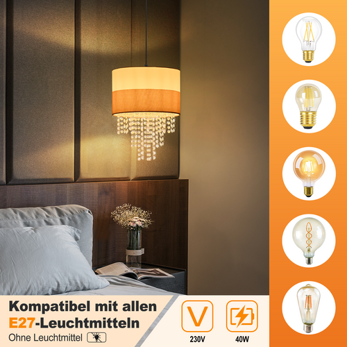 Suspension E27 Blanc Vintage Cristal Sans Ampoule