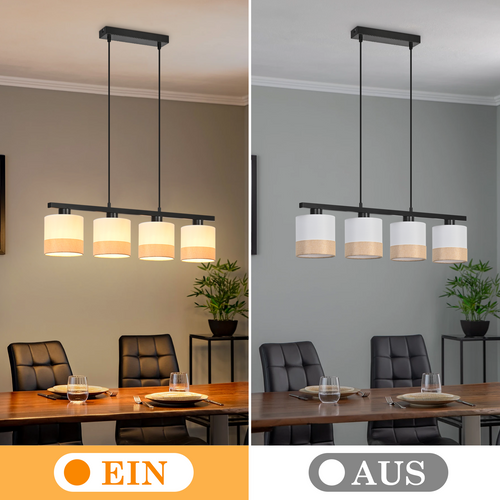 Suspension 4 Flammes E27 Blanc Vintage Hauteur Réglable Sans Ampoule