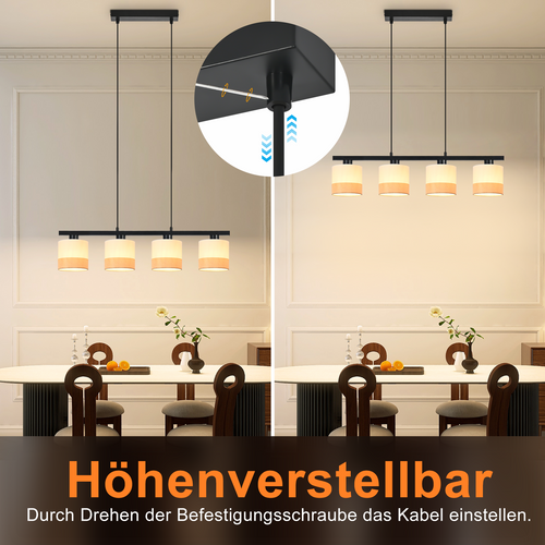 Suspension 4 Flammes E27 Blanc Vintage Hauteur Réglable Sans Ampoule