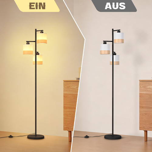 Lampadaire Salon 3 Luminaires  Vintage H.158cm E27 Lampadaire avec Interrupteur à Pied Pour Chambre
