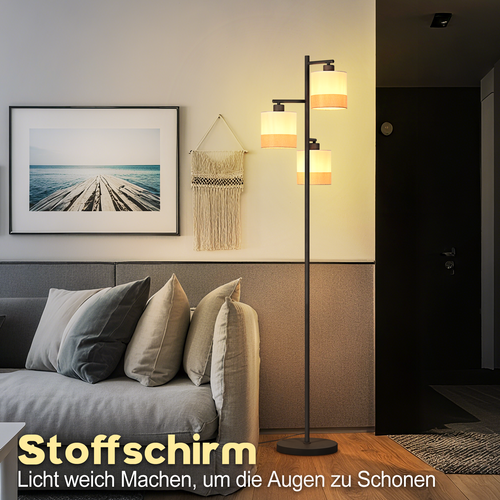 Lampadaire Salon 3 Luminaires  Vintage H.158cm E27 Lampadaire avec Interrupteur à Pied Pour Chambre