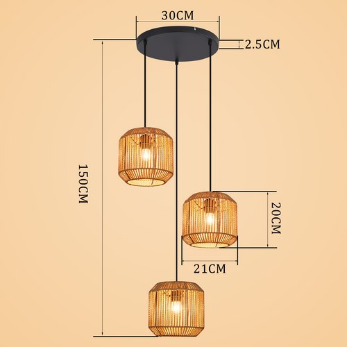Suspension 3 Lumière Noir E27 Vintage Lampe à Suspendre (ampoule Non Incluse)