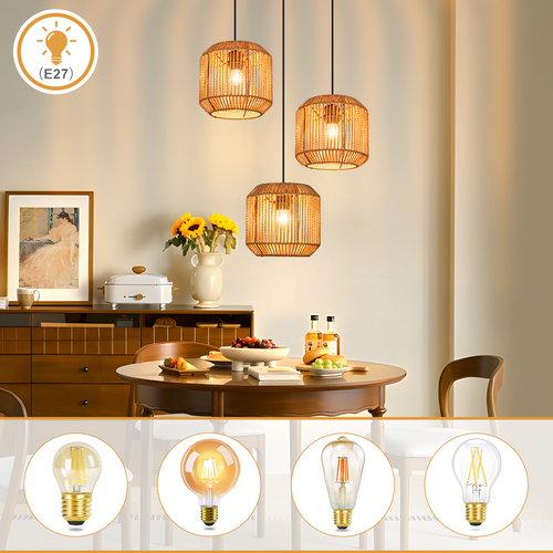 Suspension 3 Lumière Noir E27 Vintage Lampe à Suspendre (ampoule Non Incluse)