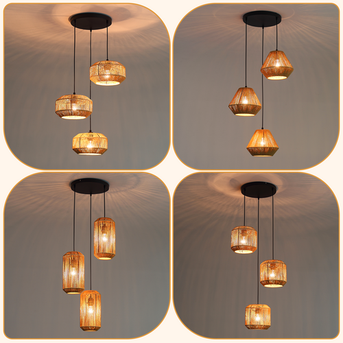 Suspension 3 Lumière Noir E27 Vintage Lampe à Suspendre (ampoule Non Incluse)