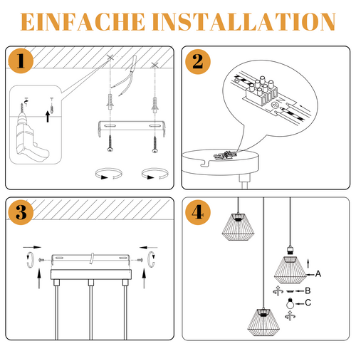 Suspension Vintage 3 Lumières Noir Pour Cuisine Couloir (ampoule Non Incluse)