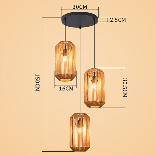 Suspension Vintage Noir 3 Flammes Lamp E27 Salon (ampoule Non Incluse)