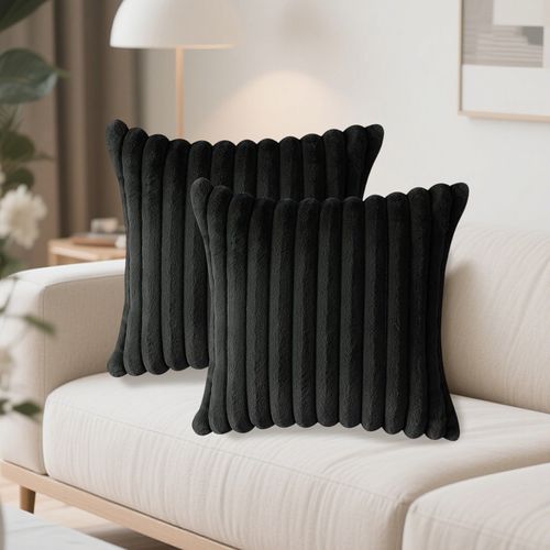 Housses De Coussin 45x45cm, Lot De 2, Fermeture Éclair Dissimulée, Velours Simple Face, Noir
