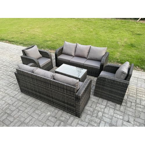 Ensemble De Canapés En Rotin Avec Canapé 3 Places Chaise Inclinable Gris Foncé Mixte