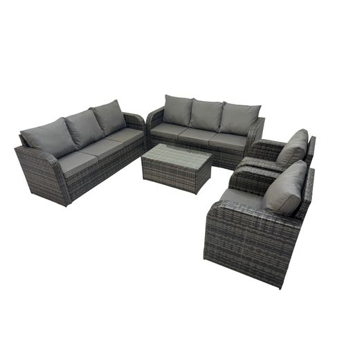 Ensemble De Canapés En Rotin Avec Canapé 3 Places Chaise Inclinable Gris Foncé Mixte