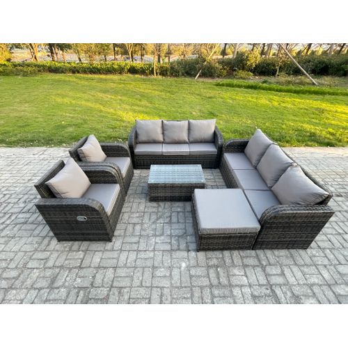 Ensemble De Canapés En Rotin Avec Canapé 3 Places Chaise Inclinable Grand Tabouret Gris Foncé Mixte