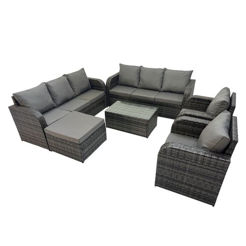 Ensemble De Canapés En Rotin Avec Canapé 3 Places Chaise Inclinable Grand Tabouret Gris Foncé Mixte