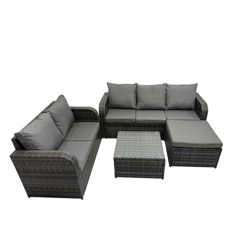 Salon De Jardin 6 Places Ensemble De Canapés En Rotin Table Basse Carrée Grand Tabouret