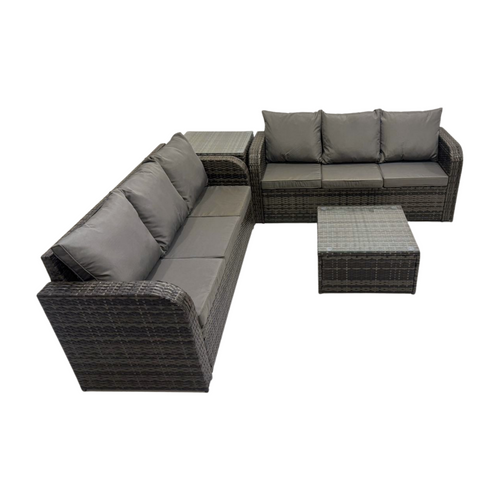 Meubles De Jardin En Rotin 6 Places Avec Gris Coussins Table Basse Carrée D'appoint