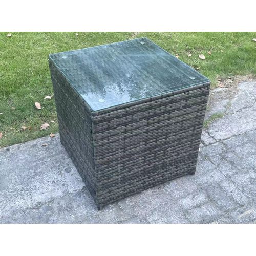 Meubles De Jardin En Rotin 6 Places Avec Gris Coussins Table Basse Carrée D'appoint