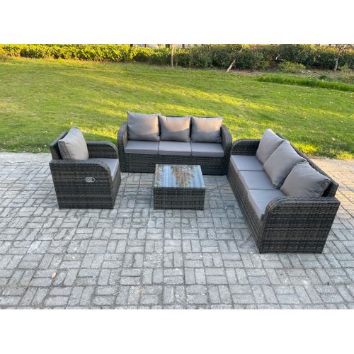 Salon De Jardin Exterieur Avec Canapés Table Basse Carrée Chaise Inclinable Gris Foncé Mixte