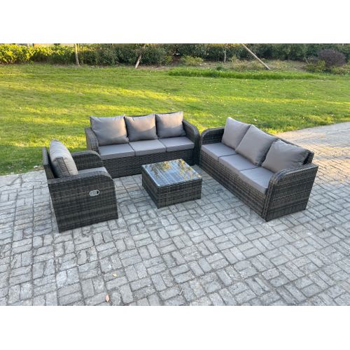 Salon De Jardin Exterieur Avec Canapés Table Basse Carrée Chaise Inclinable Gris Foncé Mixte