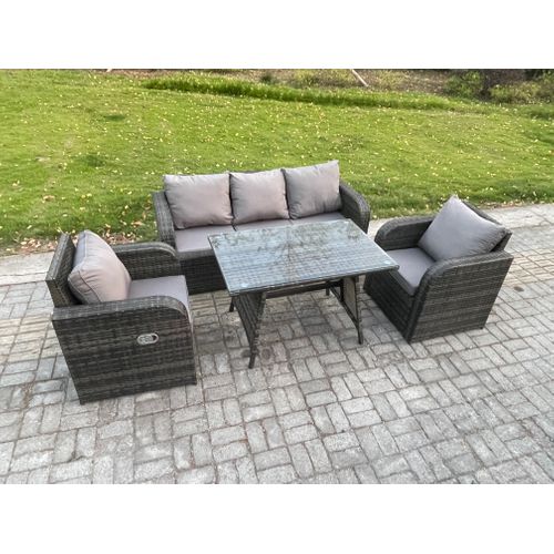 Ensemble De Meubles De Jardin Avec Table à Manger Rectangulaire Chaise Inclinable Canapé 3 Places