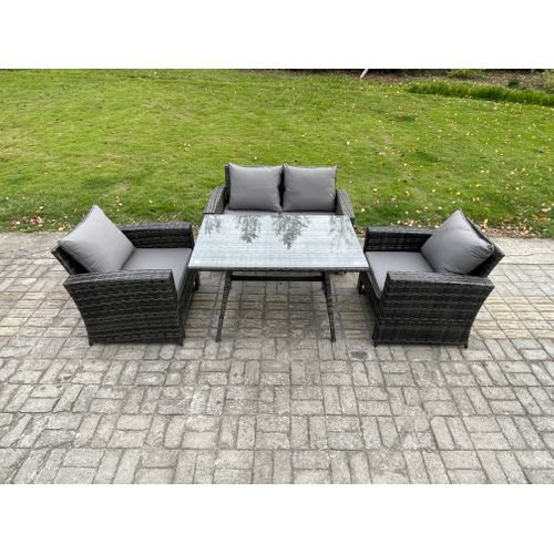 Ensemble De Canapé En Rotin Extérieur Avec Table à Manger Gris Foncé Mixte