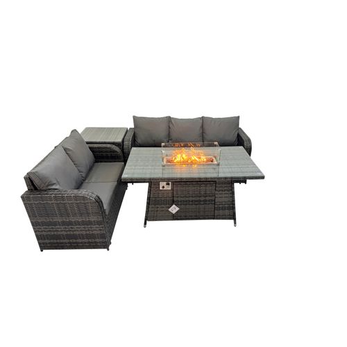 Salon De Jardin Exterieur Table De Foyer à Gaz Et Canapé Avec Grand Tabouret