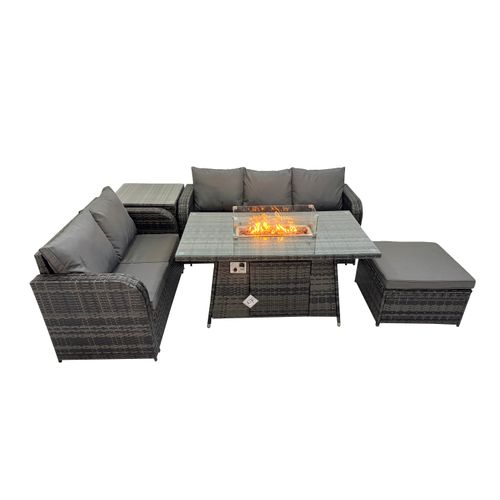 Salon De Jardin Exterieur Table De Foyer à Gaz Et Canapé Avec Table D'appoint Grand Tabouret