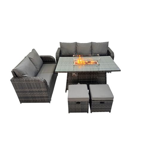 Salon De Jardin Exterieur Table De Foyer à Gaz Et Canapé Avec 2 Petits Tabourets