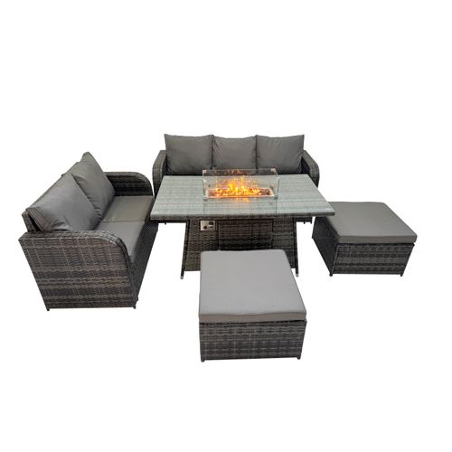 Salon De Jardin Exterieur Table De Foyer à Gaz Et Canapé Avec 2 Grand Tabourets