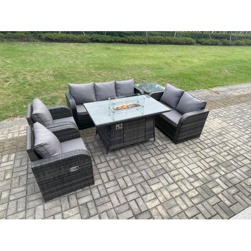 Salon De Jardin Exterieur Table De Foyer à Gaz Et Canapé Fauteuil Avec Table D'appoint 7 Places