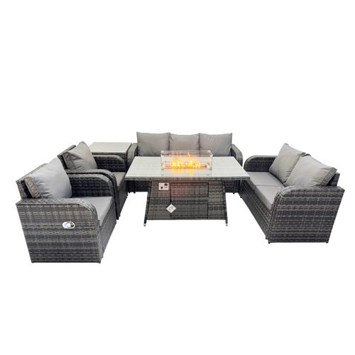 Salon De Jardin Exterieur Table De Foyer à Gaz Et Canapé Fauteuil Avec Table D'appoint 7 Places