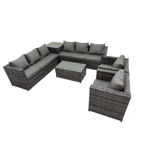 8 Places Salon De Jardin Lounge Fauteuil 2 Table Basse Gris Foncé Mixte