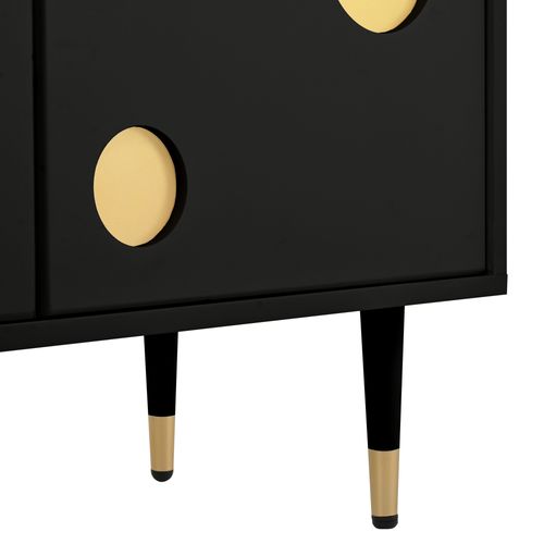 Meuble TV Moderne Avec 4 Portes, Décor Doré, Système Anti-basculement Et Pieds Ajustables,noir