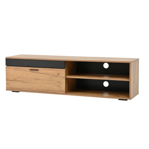Ensemble Meuble TV 3 Pièces 140cm–bois Naturel Et Noir,Design Moderne, Rangement Salon