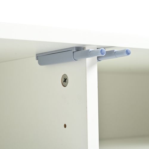 Meuble TV Blanc 190 Cm Avec Portes Rainurées Et Pieds Dorés, Design Moderne