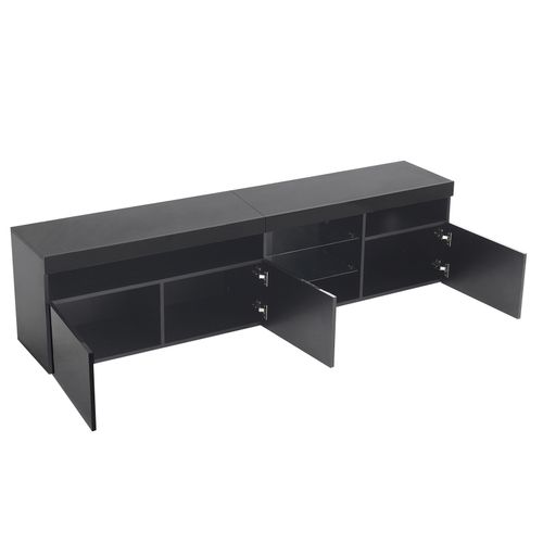 Meuble TV 180 cm Noir Avec LED Et Étagère Lumineuse, Style Moderne