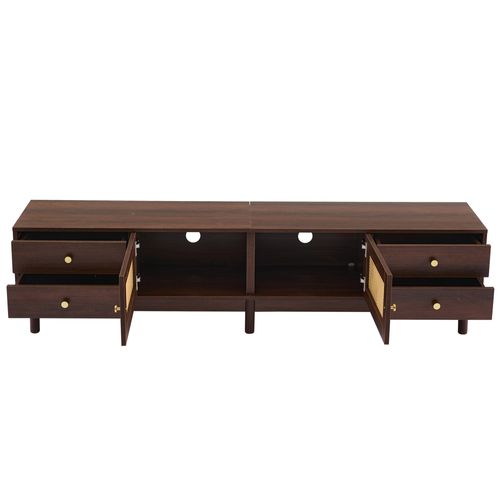 Meuble TV 180 cm Bois Foncé, 4 Tiroirs, Passe-câbles Intégré