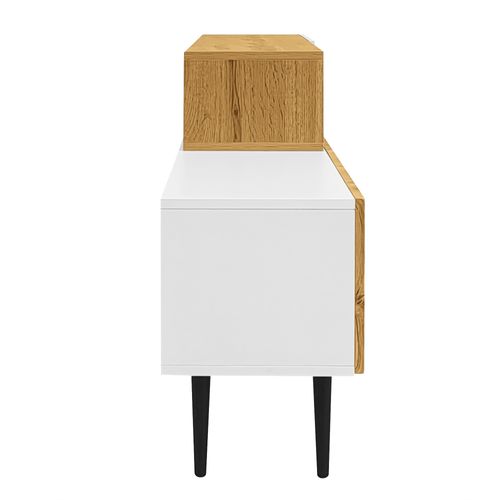 Meuble TV Modulable, Longueur Ajustable, Finition Bois, Blanc Mat