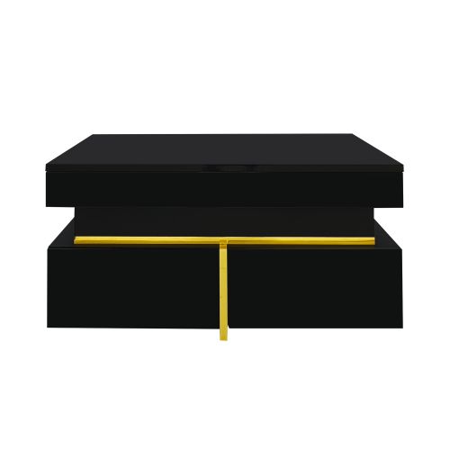 Table Basse, Table De Salon Laquée Brillante, Table D'appoint Avec Tiroirs Et Détails Dorés