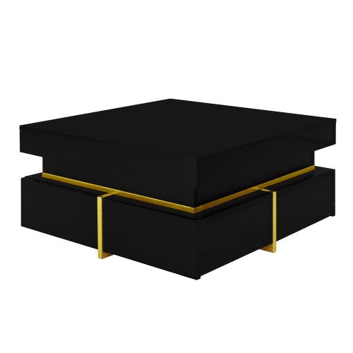 Table Basse, Table De Salon Laquée Brillante, Table D'appoint Avec Tiroirs Et Détails Dorés